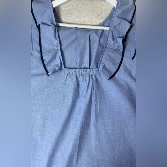 J Crew Womens s14 Ruffle Blouse Cotton Poplin Feminine Nautical Blue 100% cotton - Picture 11 of 13